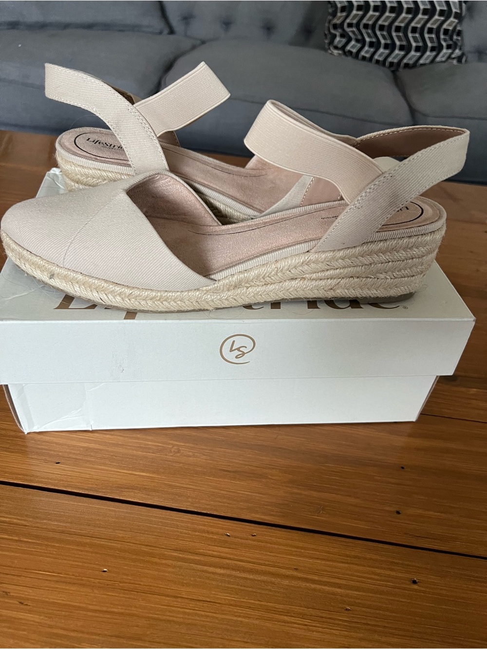 Life Stride Women's Beige Espadrille Wedge Slingback Sandals